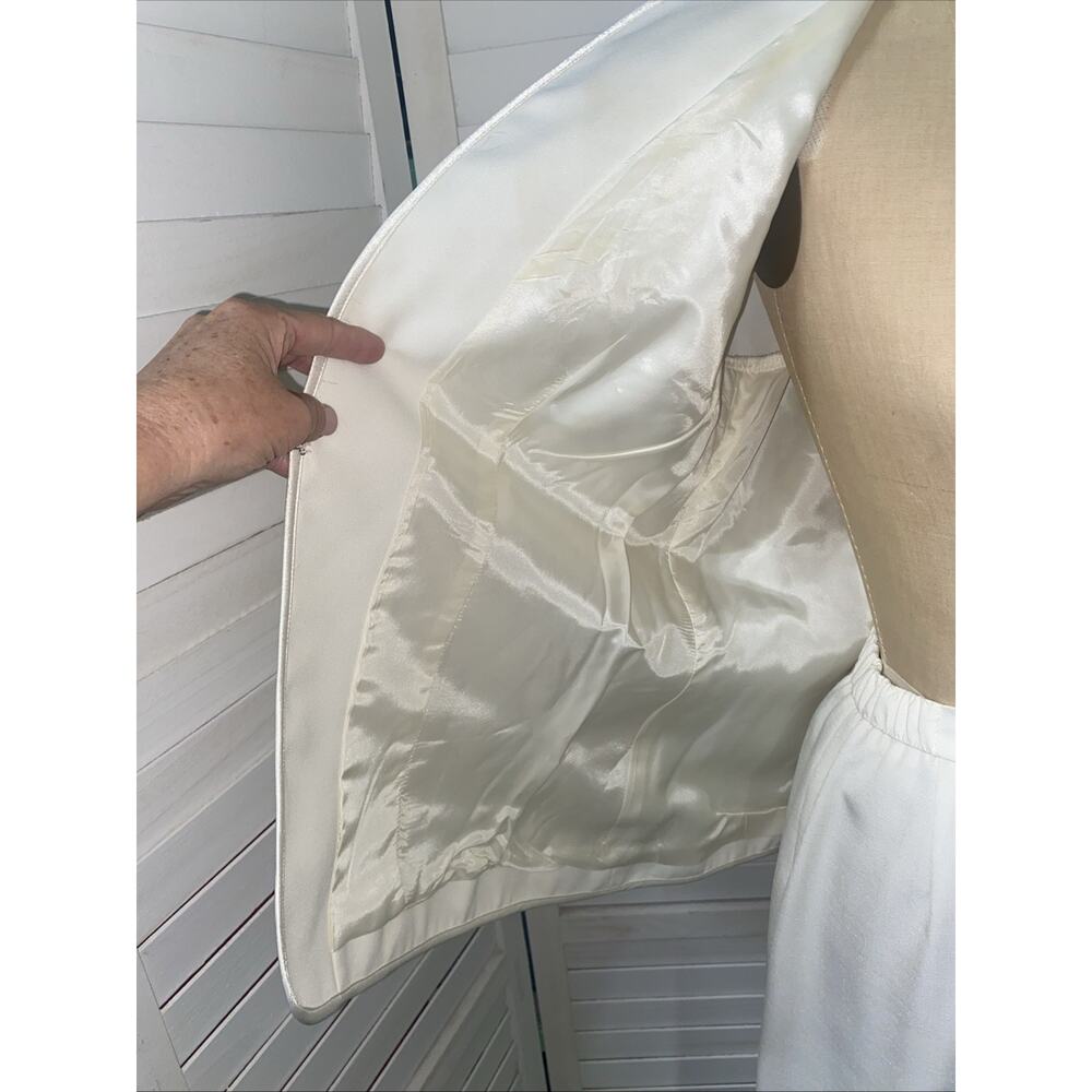 90s VTG Che Studio Woman's 2 pc Lined Embroidery Cream Suit Skirt/Jacket M/L - Picture 8 of 13